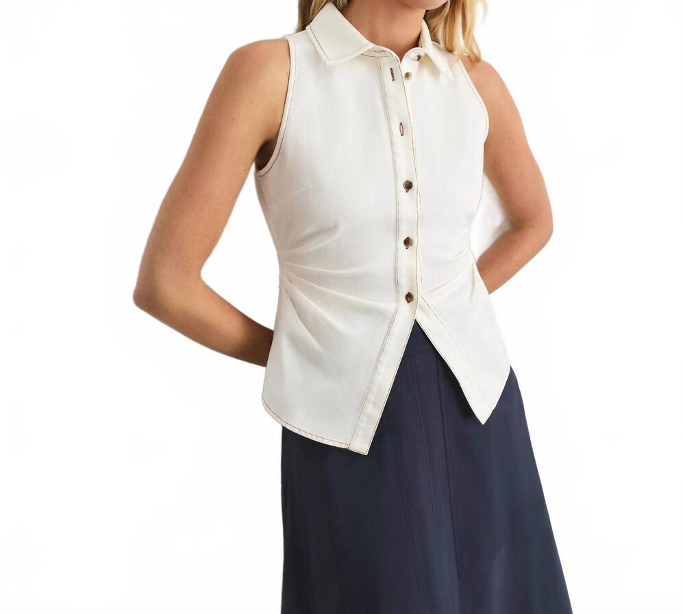 NEW TANYA TAYLOR hanelle denim top in chalk